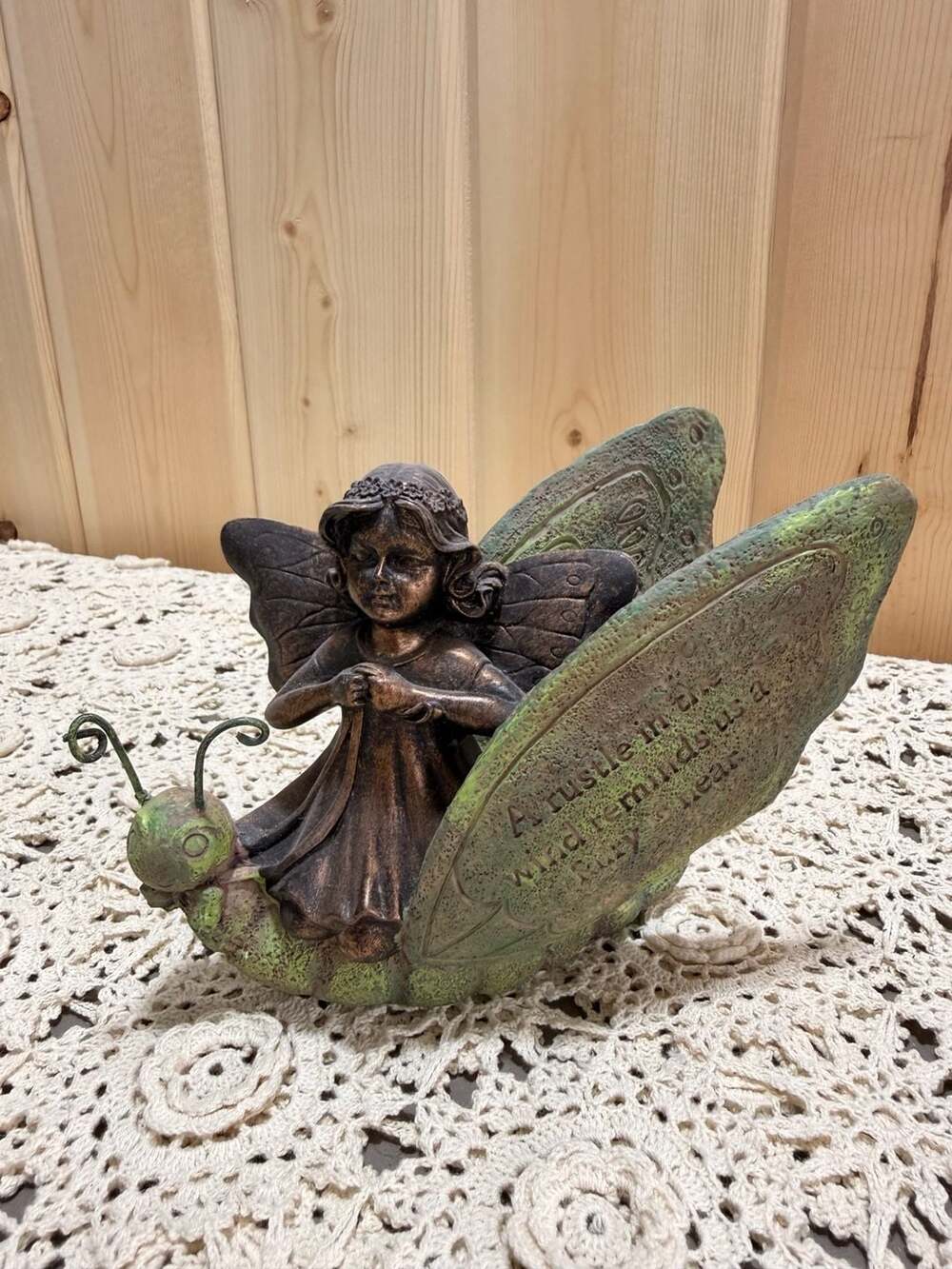 Cottagecore Trinket Shelf Decor Bronze Fairy & Caterpillar Figurine Statue